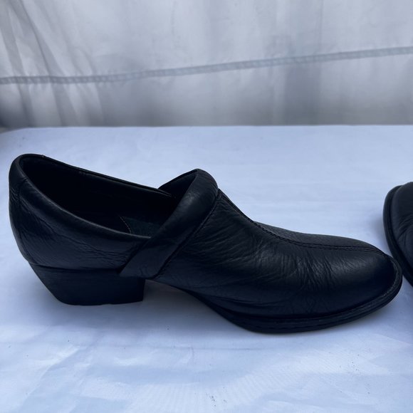 Born Black Leather Round Toe Comfort Slip On Block Heel Clog Shoes Size 8.5 - Picture 6 of 9